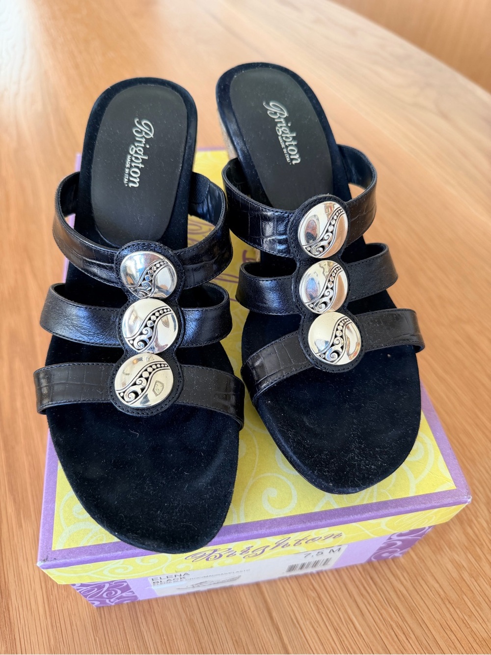 Brighton Black Three-Button Slide Mules